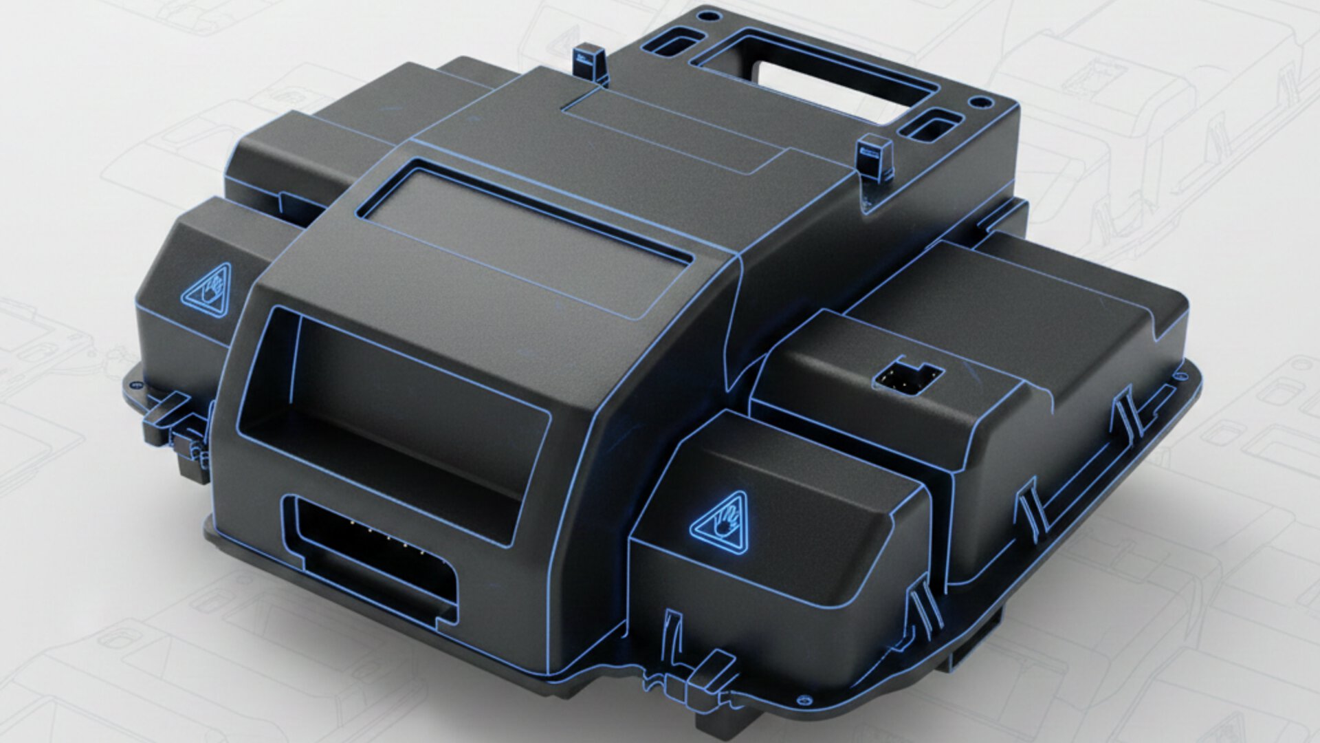 Render 3D de componente ESD automotriz con protección electrostática - CANDEA Plastics